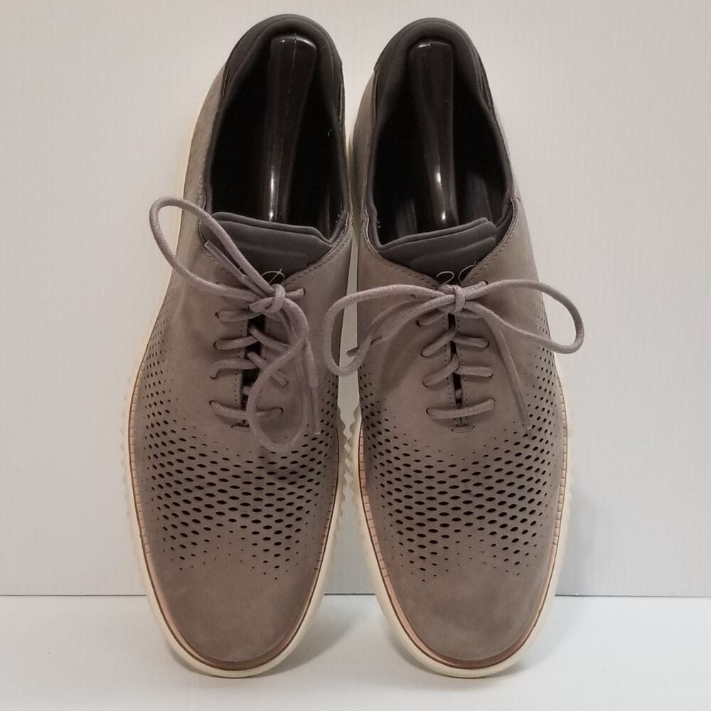 Cole Haan Men 2.ZeroGrand Lined Laser Wingtip Oxford Gray Leather Sz 8.5M C23814